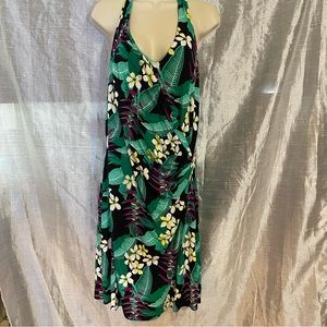 Tommy Bahama SZ XL GUC mock wrap front stretch floral halter top dress, stretchy